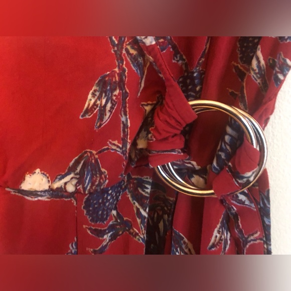 Red Jumpsuit with Blue and White Flowers - Picture 3 of 4